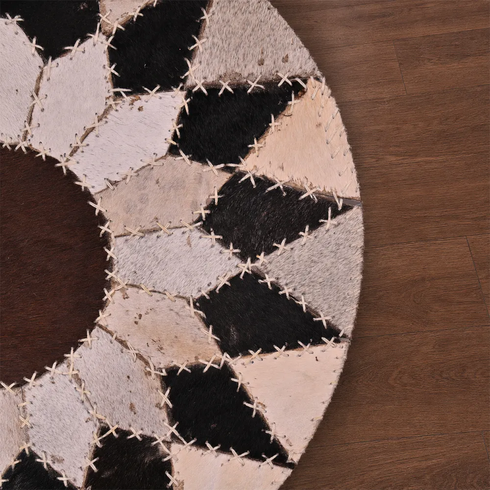 Round Genuine Leather Table Mat with Geometric Star Pattern