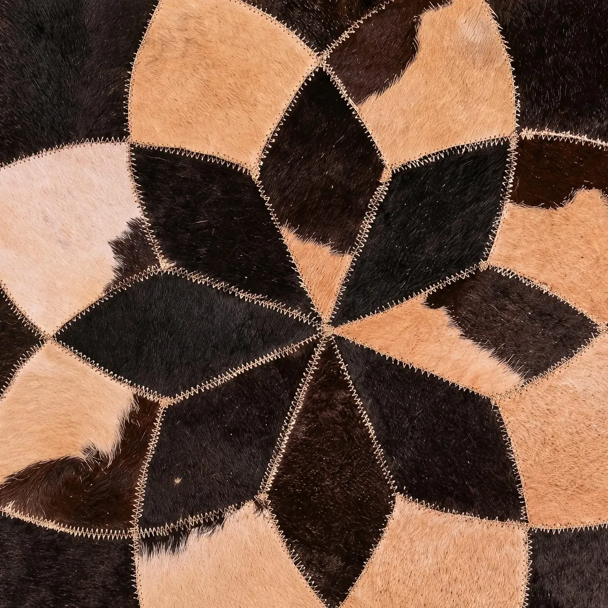 Artistic Multi-Color Round Genuine Leather Rug with Geometric Design for Living Room & Luxury Office