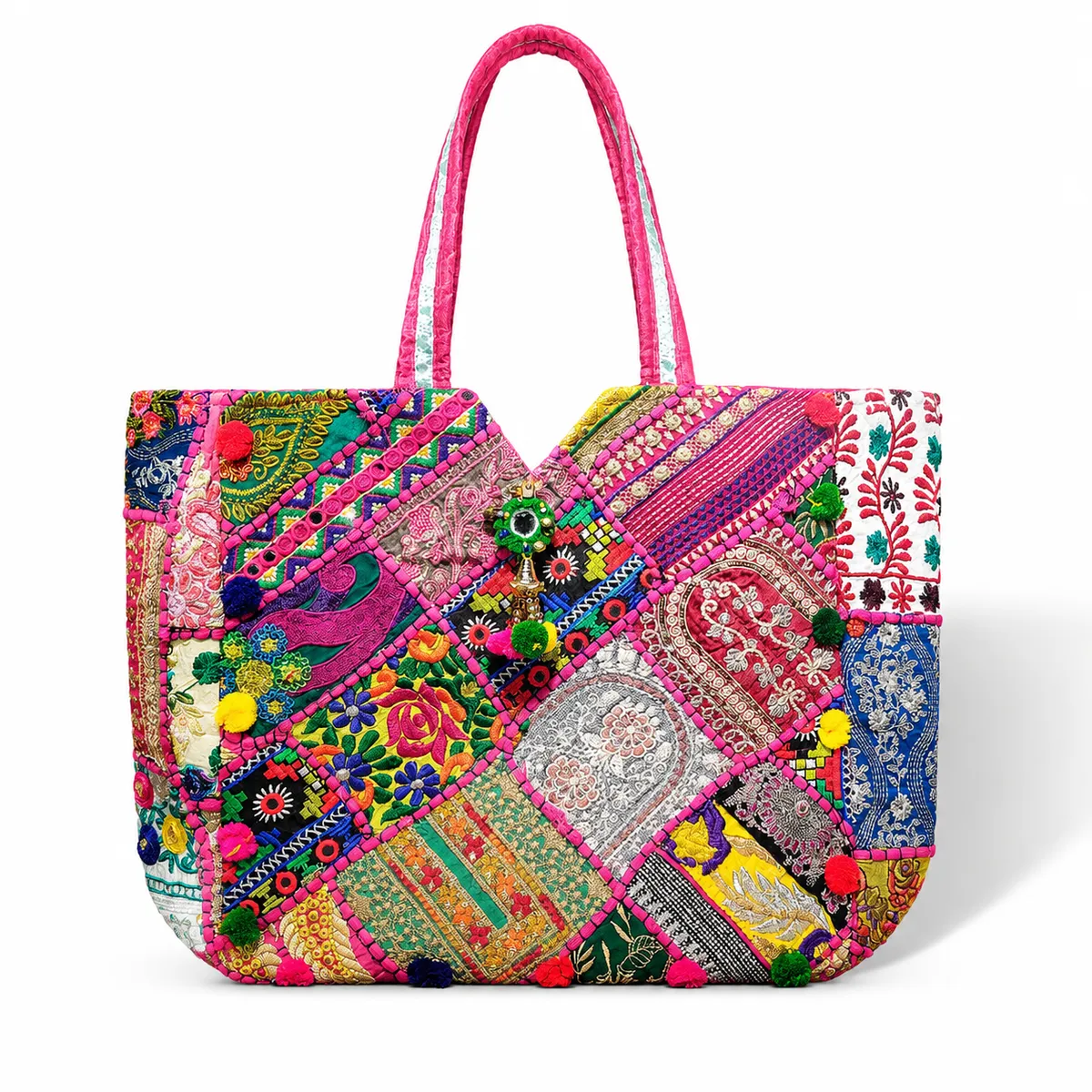 Handmade Embroidered Women's Handbag - Colorful Boho Luxury Heritage Tote Bag