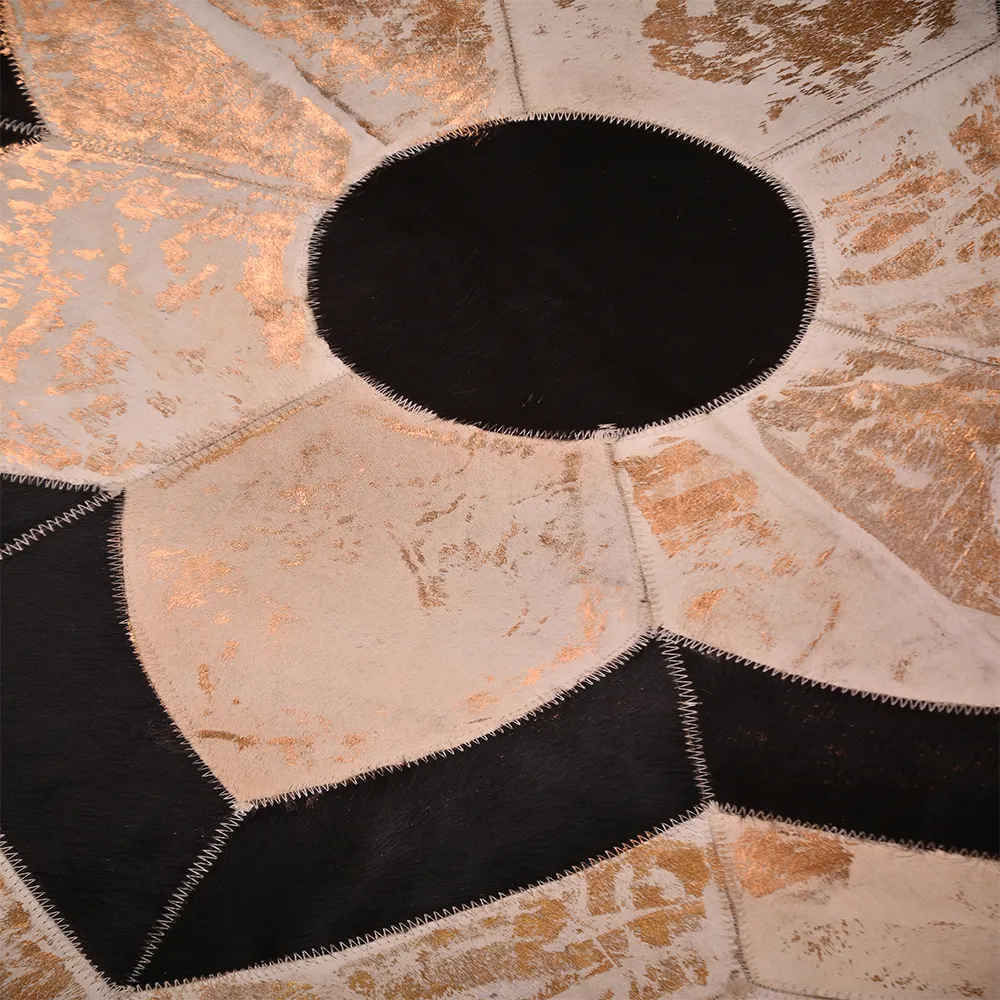 Round Genuine Leather Rug with Elegant Floral Pattern – Premium Luxury Area Rug