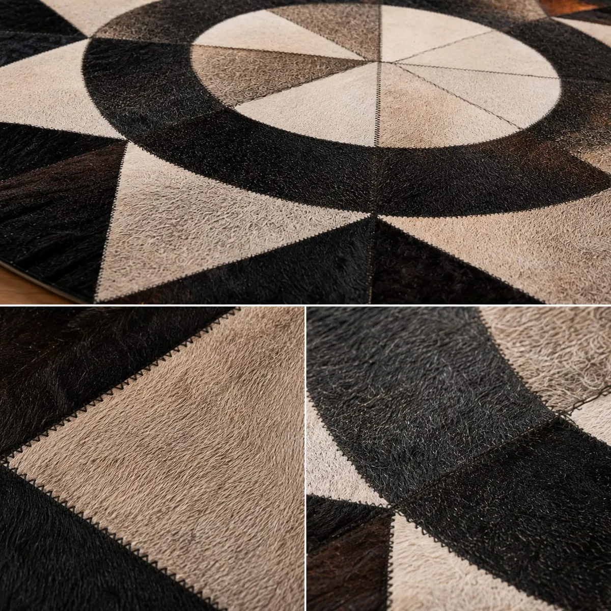 Round Genuine Leather Rug with Geometric Pattern – Premium Luxury Area Rug