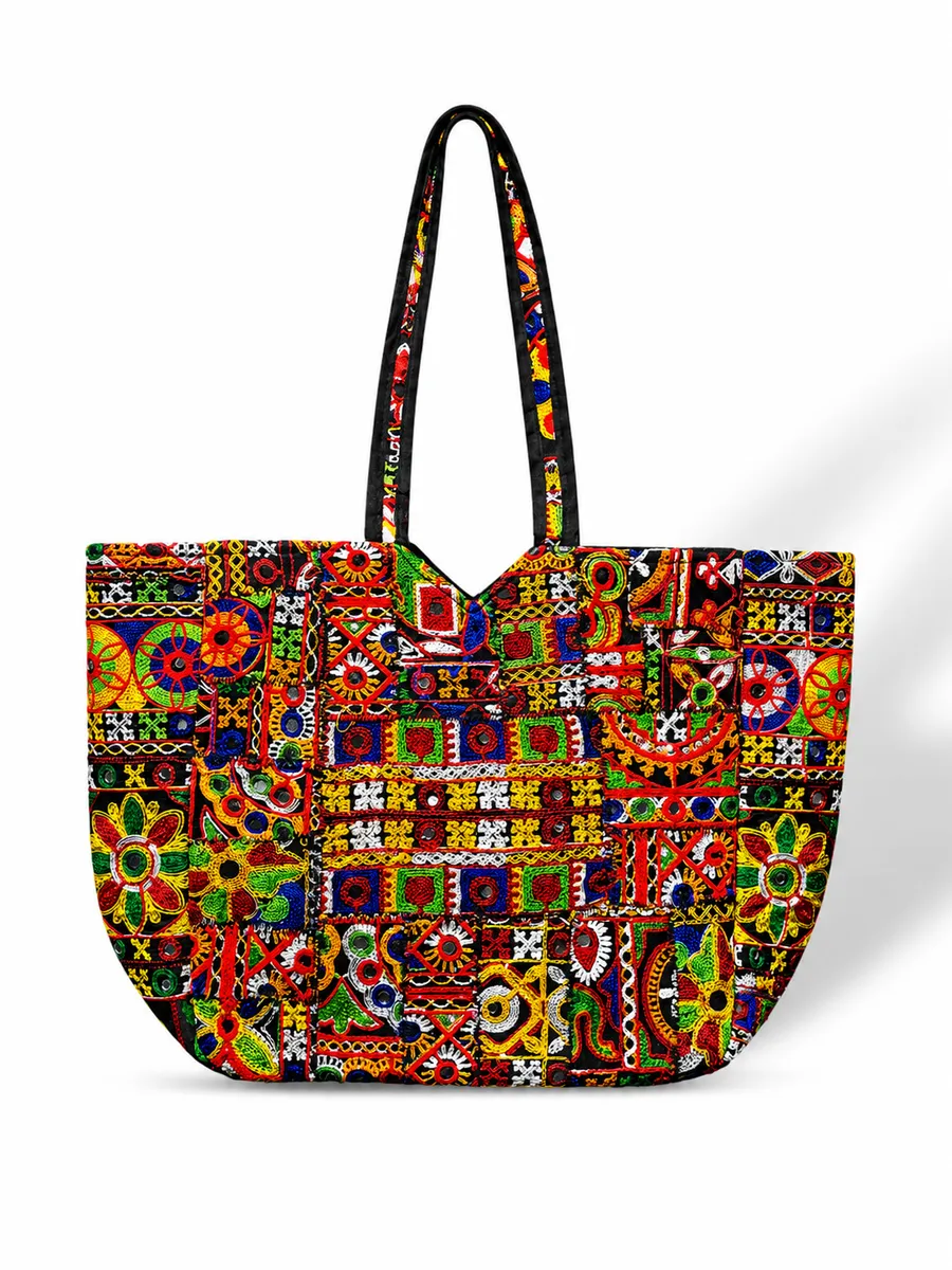 Handmade Embroidered Women's Handbag - Colorful Boho Heritage Fabric Tote Bag