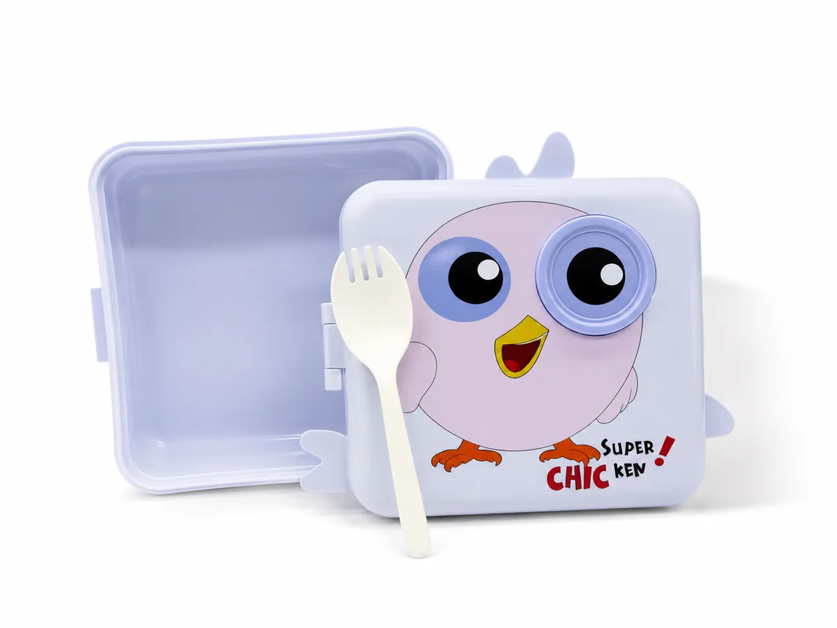 Kids Cartoon Bento Lunch Box with Reusable Fork - Cute Leak-Proof School Food Container