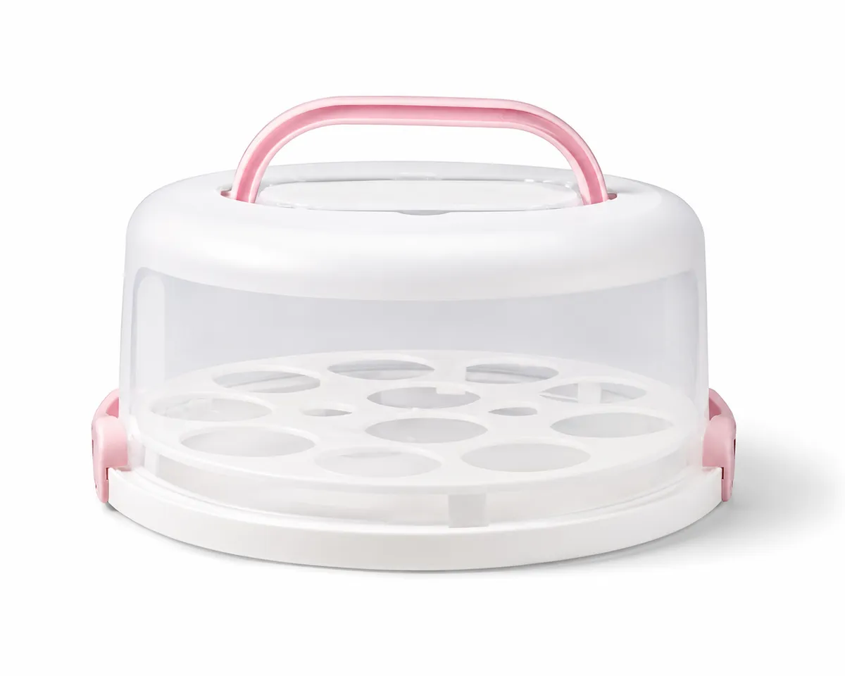 Round Cake Carrier and Pastry Keeper with Ergonomic Handle & Locking Lid