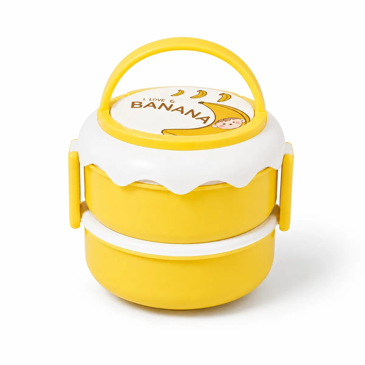 2-Tier Round Bento Lunch Box with Handle (1200 ml) - Cute Fruit Design Food Container