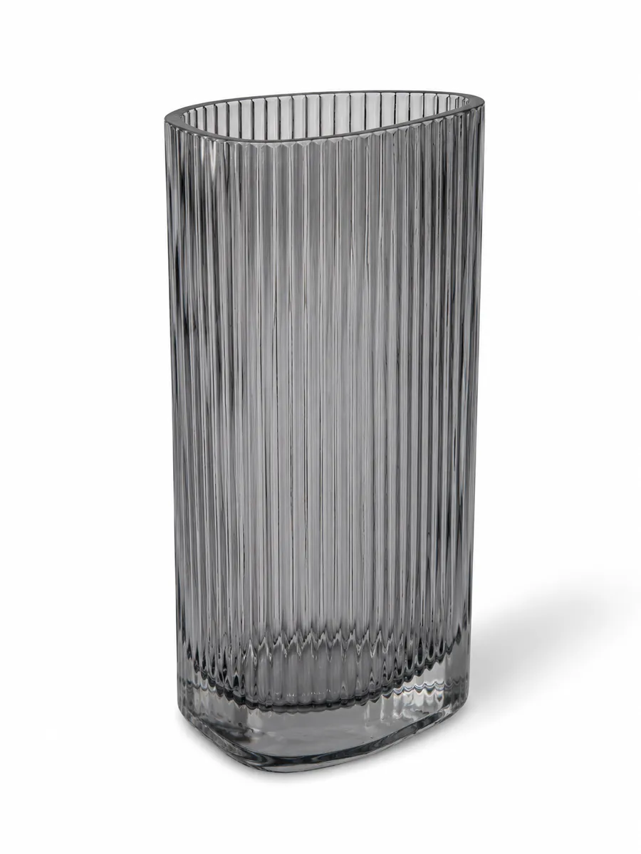 18x8 cm Ribbed Glass Vase - Modern Decorative Fluted Flower Vase for Home Decor