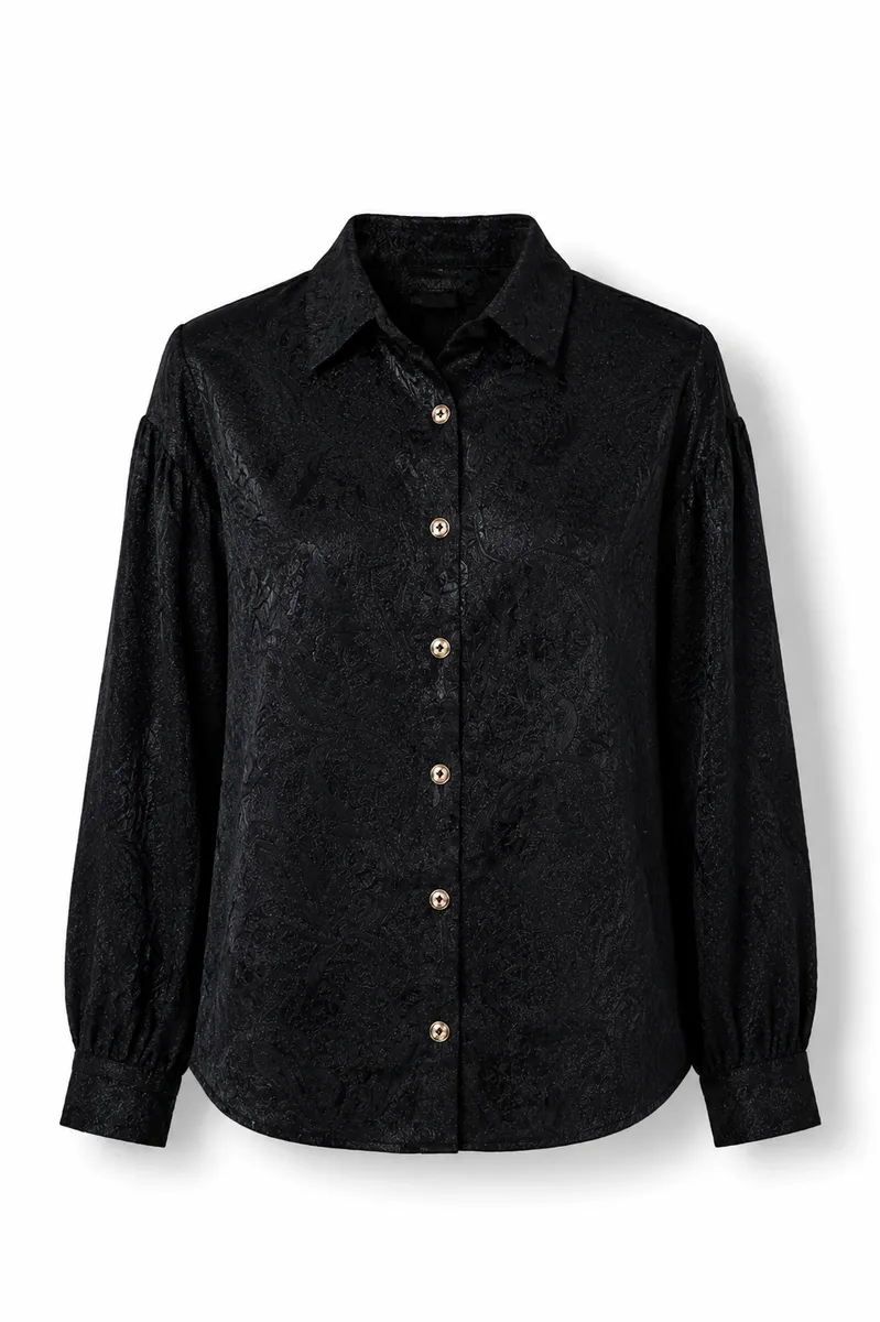 Women’s Jacquard Pattern Button-Up Long Sleeve Shirt – Elegant Formal Shirt 