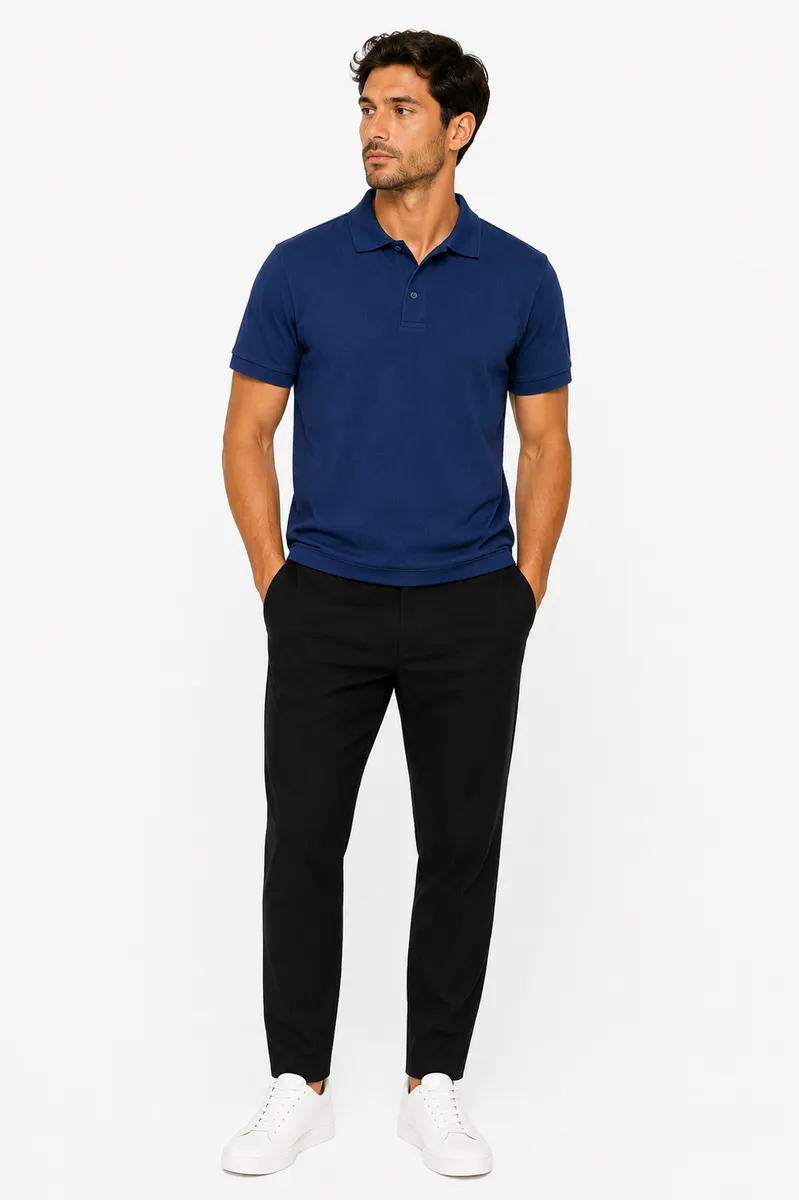 Men’s Classic Solid Cotton Polo Shirt – Short Sleeve Collared Shirt (White, Navy Blue, Royal Blue)