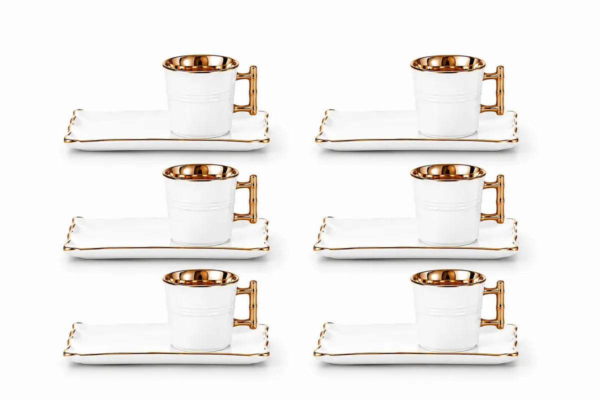 Luxury Porcelain Coffee Set – 6 Cups with 6 Coasters (12-Piece Set) – Elegant Drinkware for Home & Hospitality