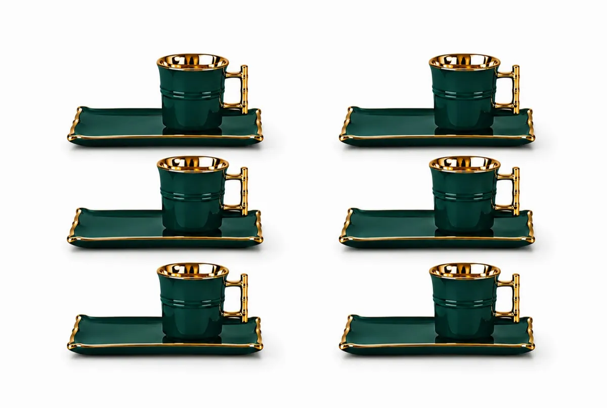 Luxury Porcelain Coffee Set – 6 Cups with 6 Coasters (12-Piece Set) – Elegant Drinkware for Home & Hospitality