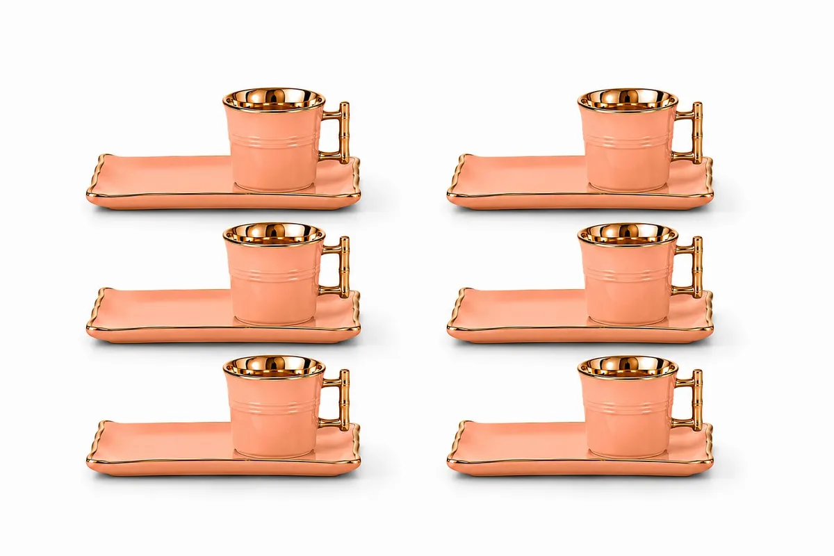 Luxury Porcelain Coffee Set – 6 Cups with 6 Coasters (12-Piece Set) – Elegant Drinkware for Home & Hospitality
