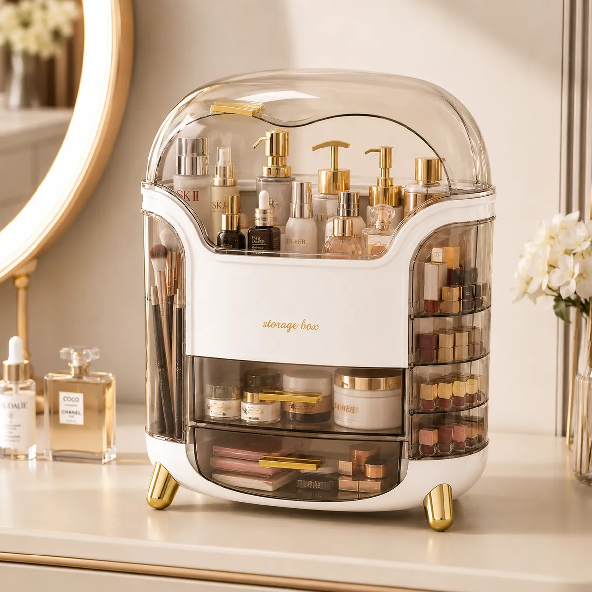 Luxury Dust-Proof Acrylic Cosmetic Organizer - Multi-Drawer Clear Makeup Storage Box
