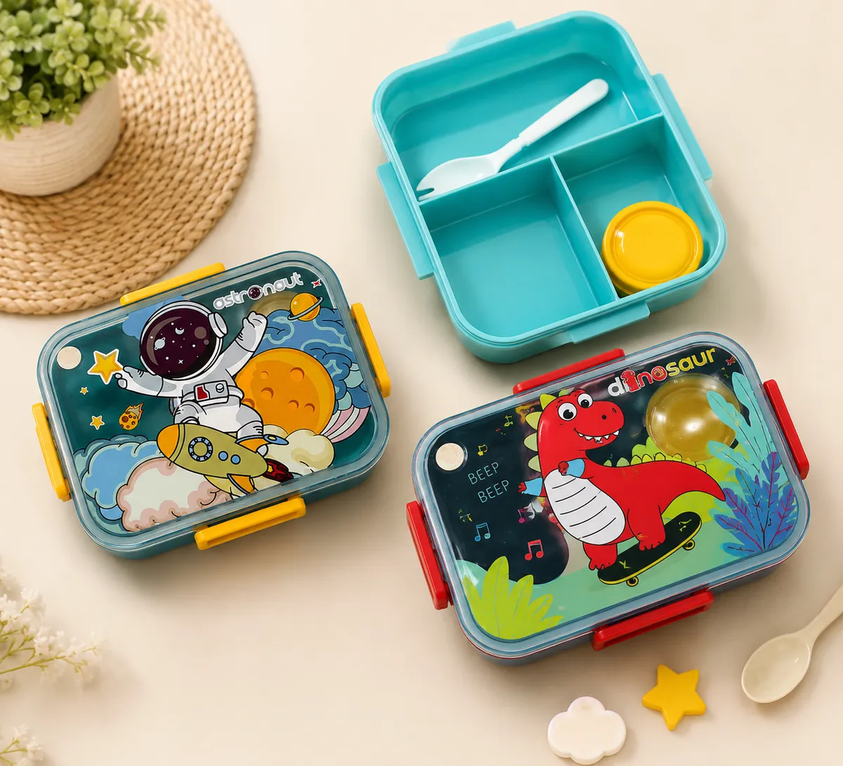Kids Divided Lunch Box with Spoon - Leak-Proof School Bento Box