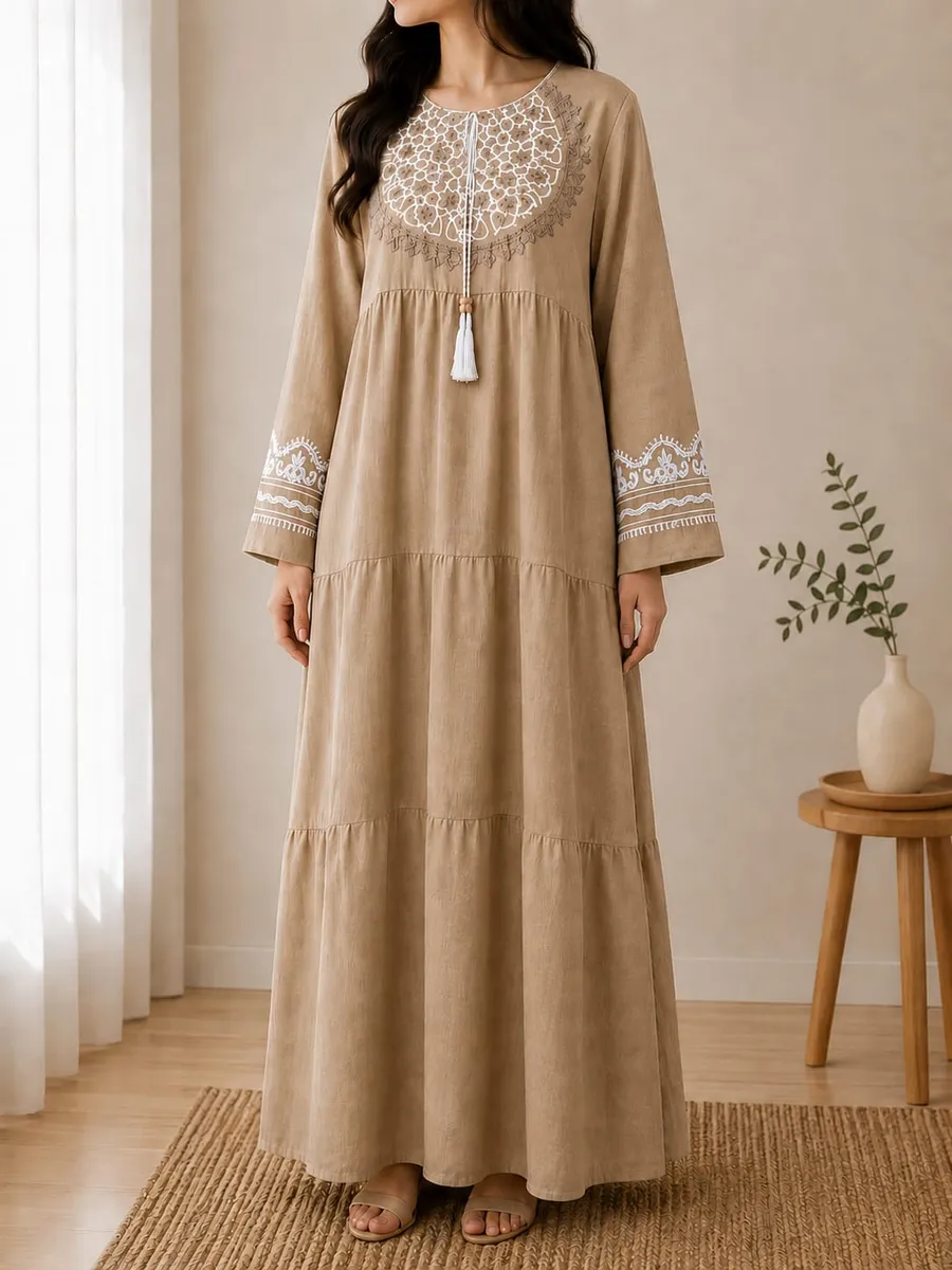 Women's Heritage Embroidered Home Dress in Easy-Care Cotton Blend Fabric
