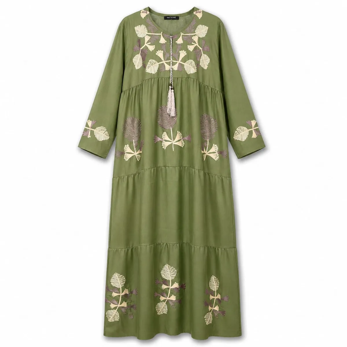 Women's Cotton Blend Home Jalabiya with Traditional Leaf Embroidery