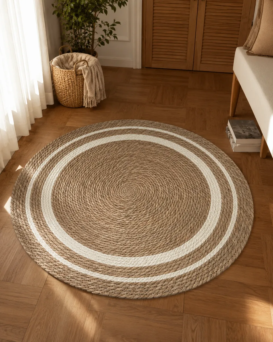 Handcrafted Natural Jute Round Rug – Modern Natural Home Accent