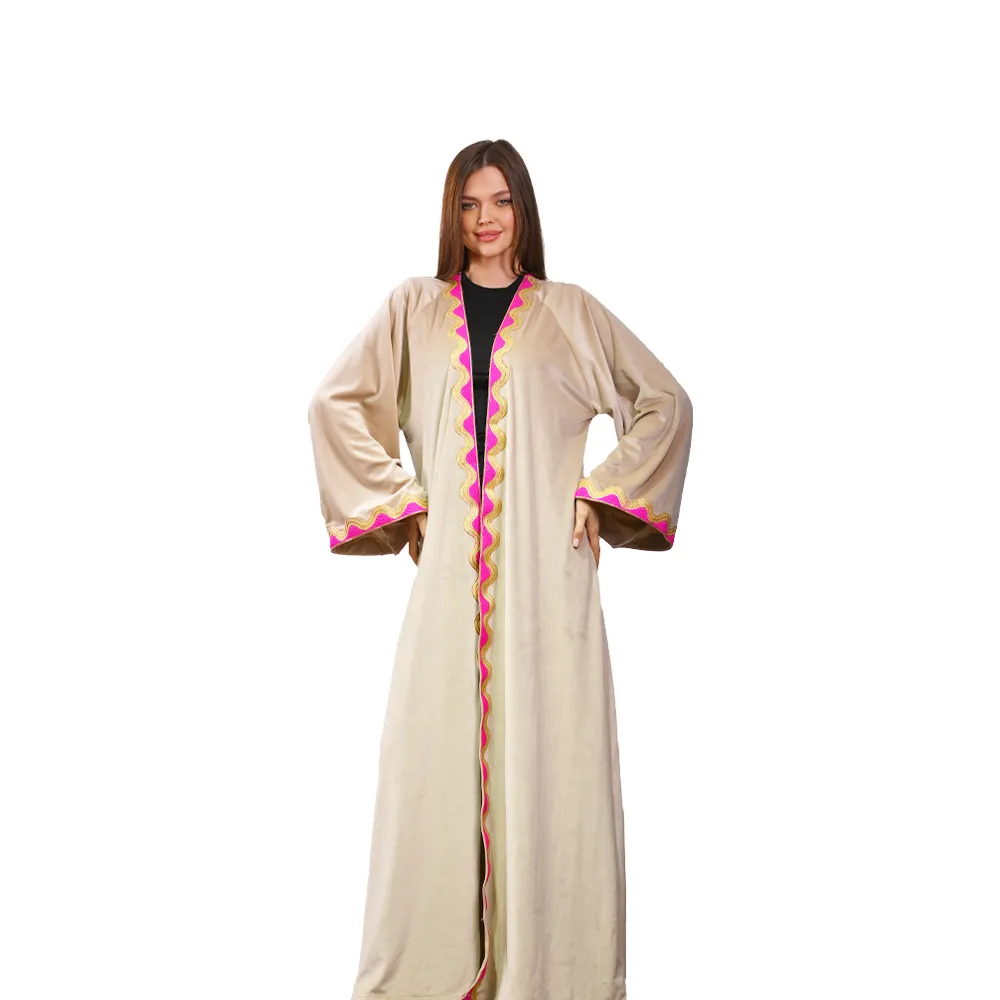 Women’s Beige Kaftan with Fuchsia & Gold Embroidery - Stunning Royal Look