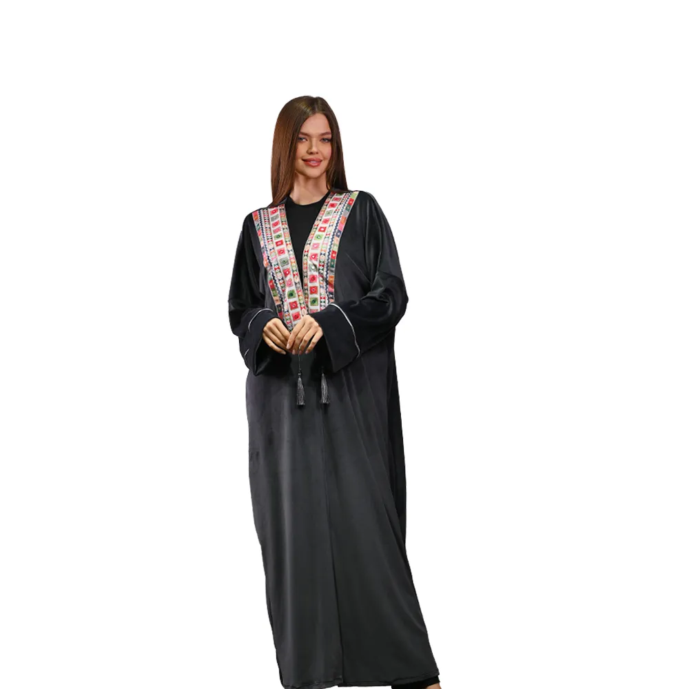 Women’s Black Kaftan with Indian Brocade Embroidery - Royal Luxury Wear