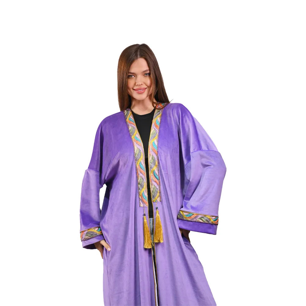 Women’s Embroidered Purple Kaftan - Soft Royal Elegance