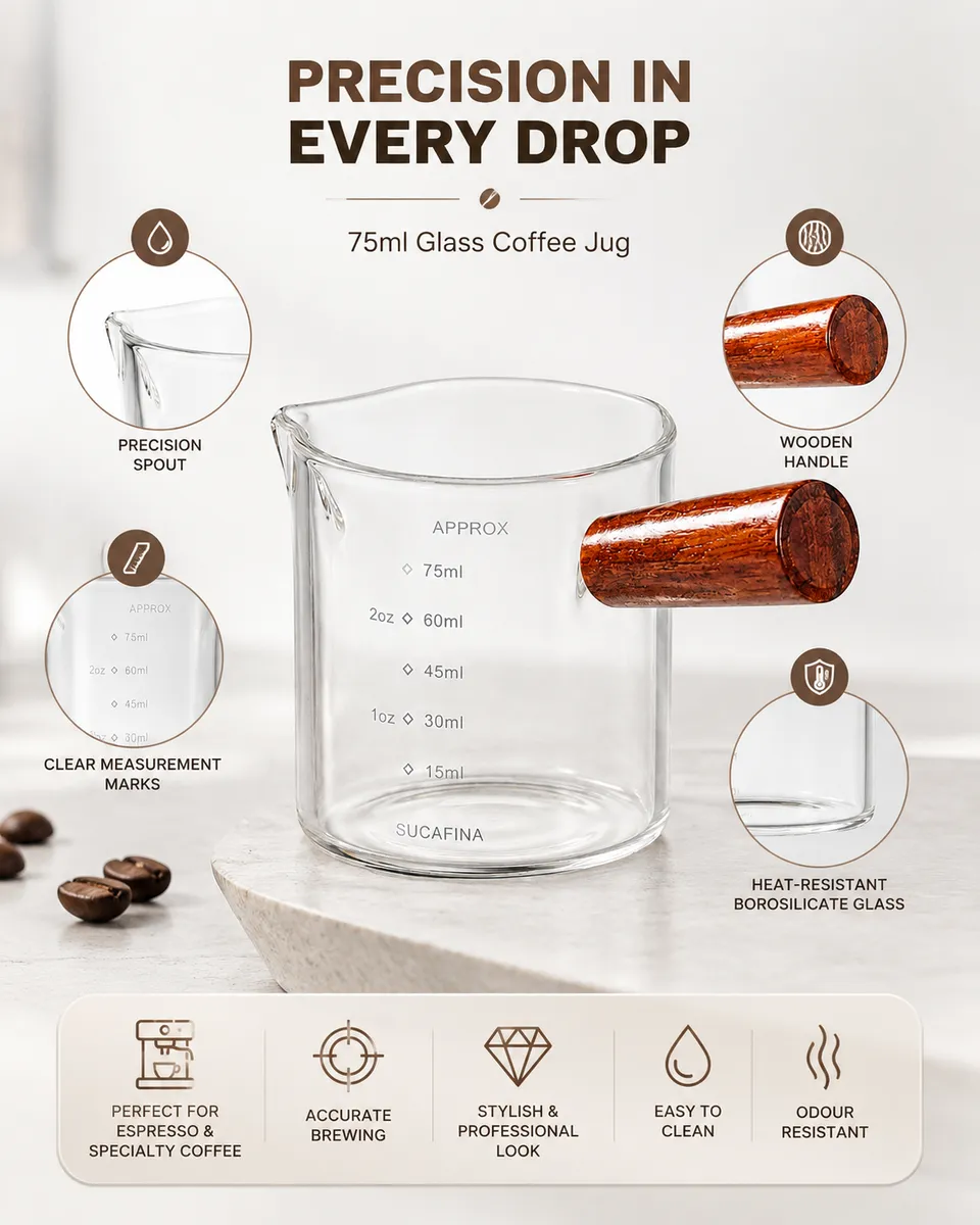 Heat-Resistant Borosilicate Glass Coffee Pot with Wooden Handle – 75 ml (Single-Serve)