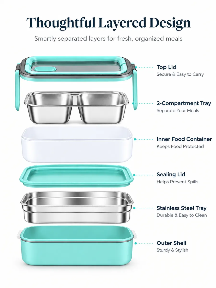1300ml Stainless Steel Thermal Lunch Box with Insulated Food Container & Spoon