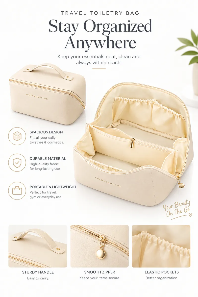 Elegant Makeup & Toiletry Organizer Bag with Compartments for Travel