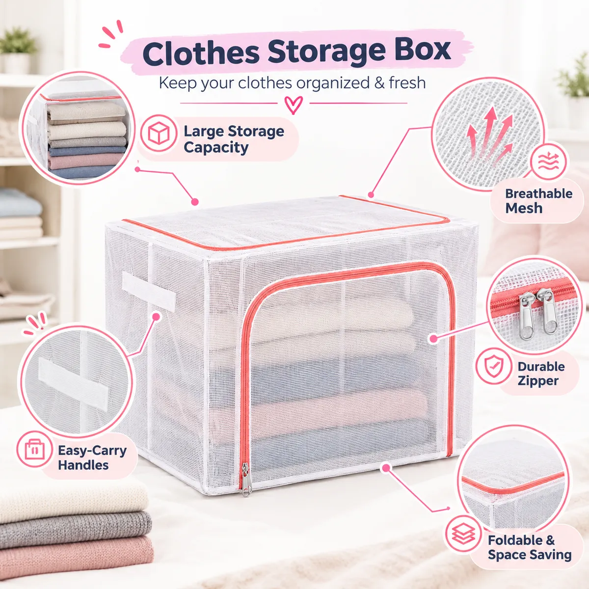 Metal-Frame Storage Box for Blankets & Clothes