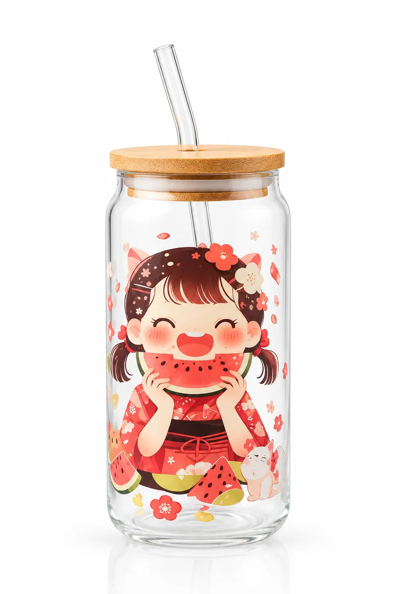 550ml Glass Mason Jar Tumbler with Bamboo Lid & Reusable Straw – Iced Coffee & Smoothie Cup