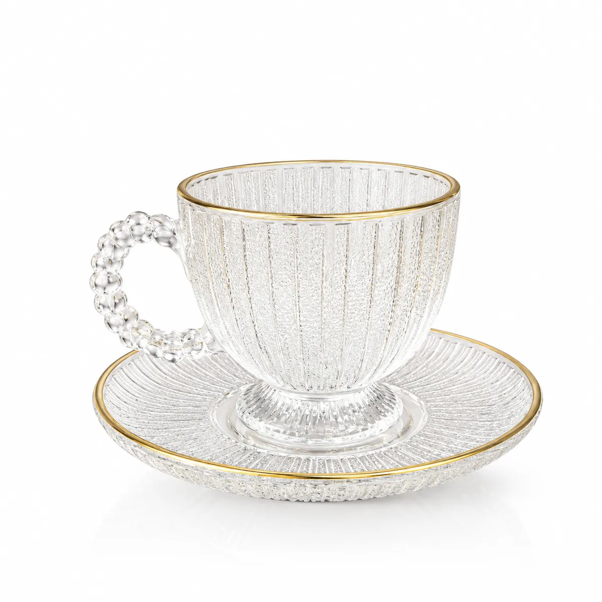 12-Piece Classic Glass Tea Cup & Saucer Set with Gold Rim – Elegant Drinkware Set