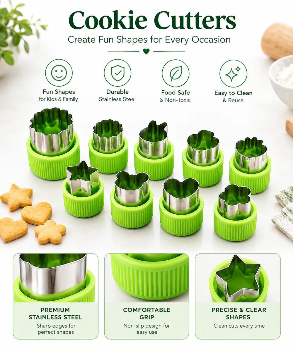 9-Piece Stainless Steel Cookie & Dough Cutter Set – Various Sizes (Baking & Pastry Tools)