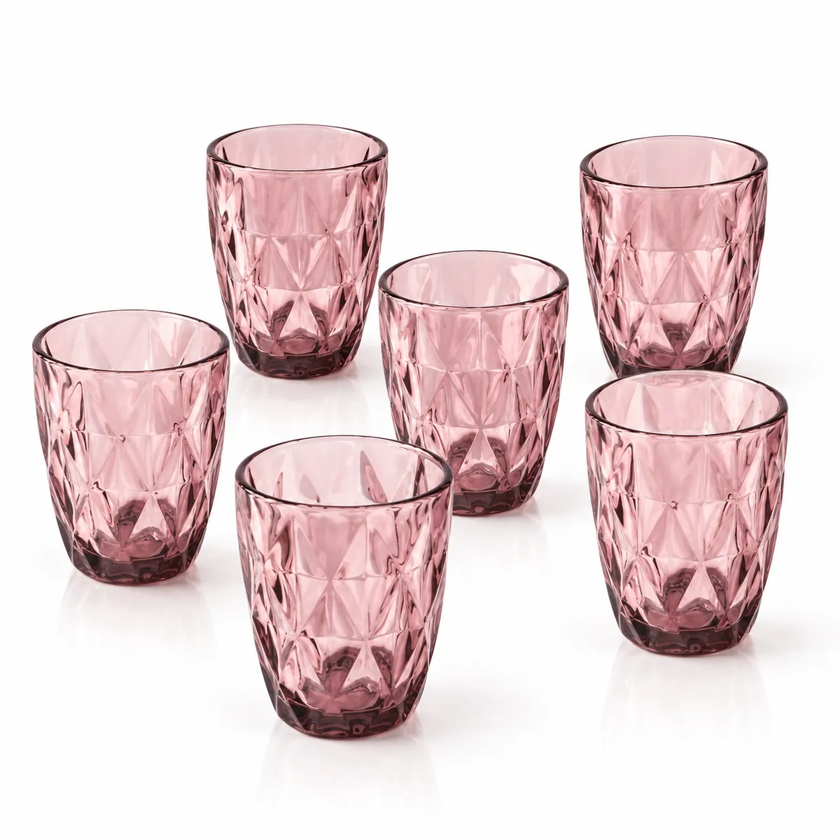 6-Piece Textured Glass Tumblers – Diamond Geometric Design (Water & Juice Drinking Glasses)