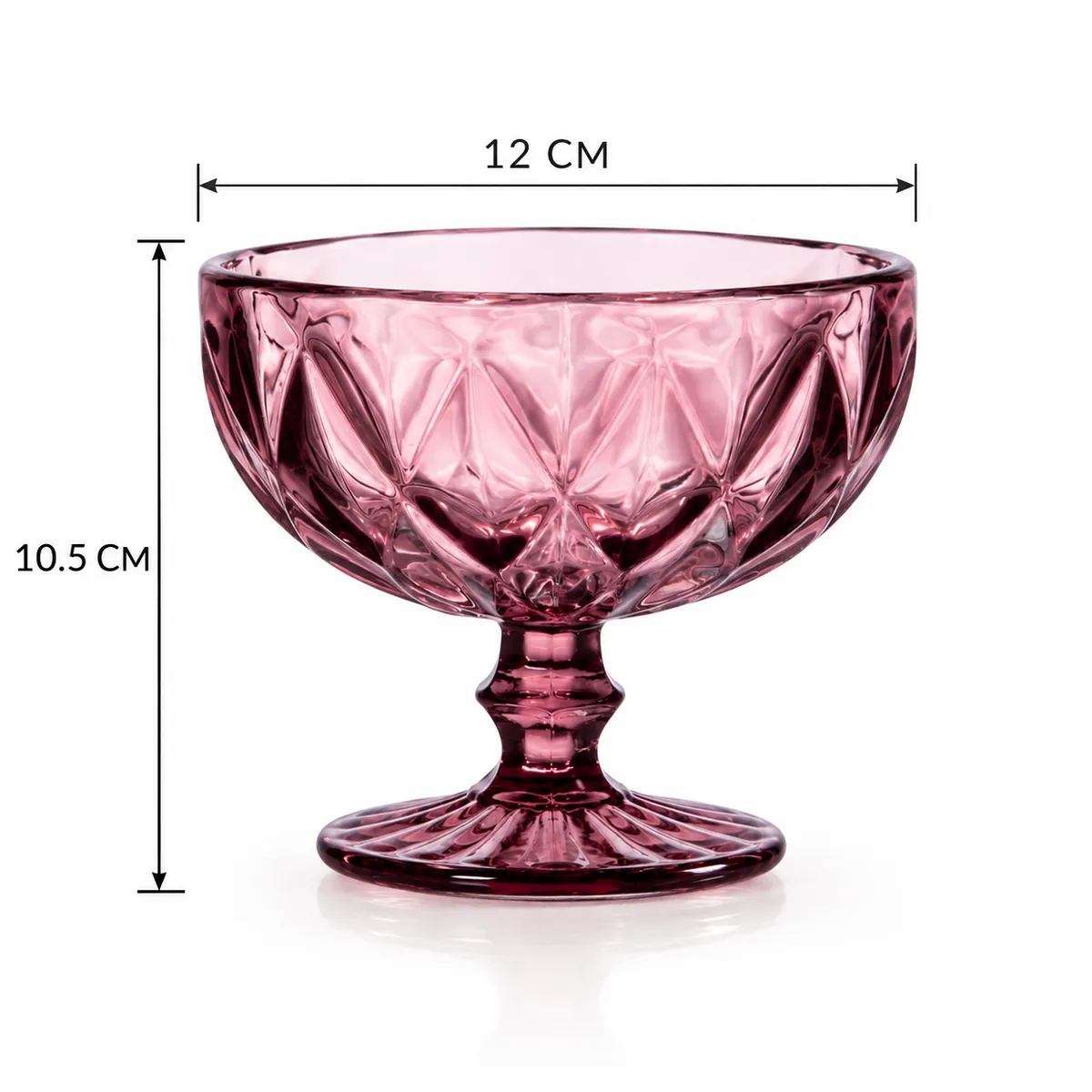 6-Piece Pink Glass Dessert Cups – Elegant Textured Design (Ice Cream & Pudding Serving Bowls)