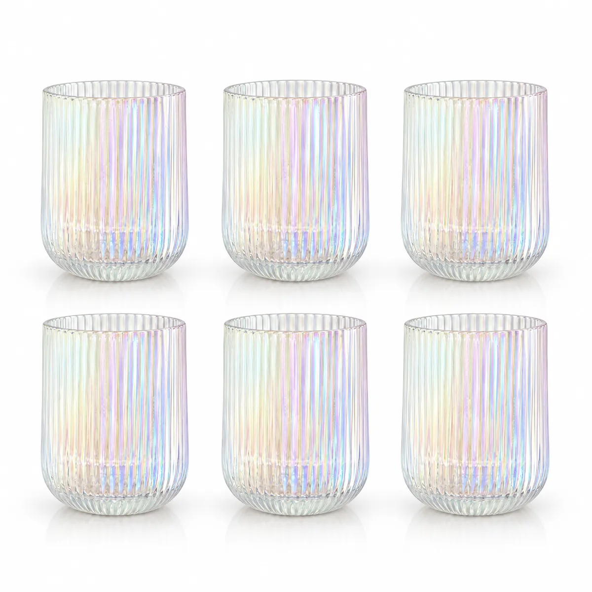 6-Piece Crystal Glass Tumblers – Iridescent Ribbed Design (Luxury Water & Juice Drinking Glasses)