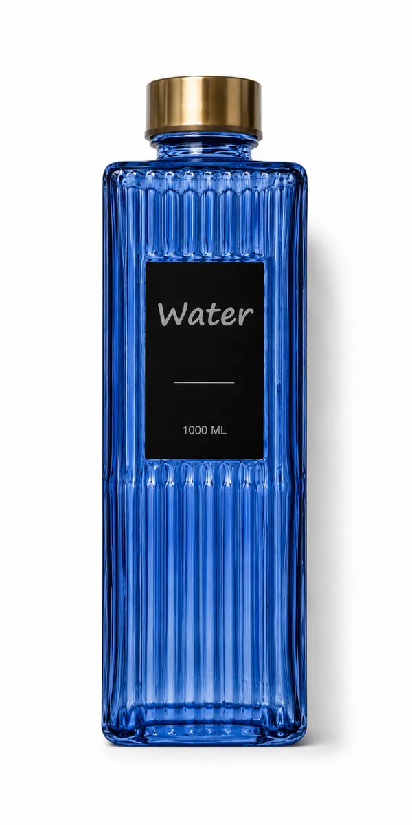 1000 ml Glass Water Bottle with Stainless Steel Lid - Eco-Friendly Hydration Flask (Water Label Design)