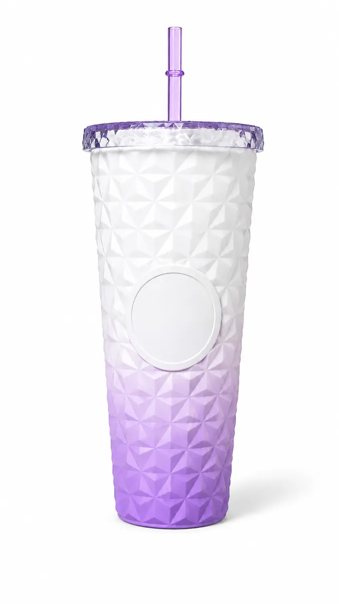 Double-Wall Acrylic Tumbler 750ml with Straw and Lid - Pastel Gradient Cold Coffee Cup
