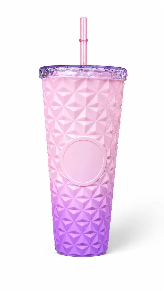Double-Wall Acrylic Tumbler 750ml with Straw and Lid - Pastel Gradient Cold Coffee Cup