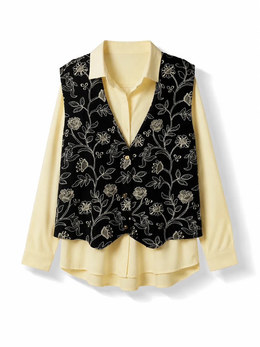 Women’s Floral Embroidered Vest – Elegant Black Design (Luxury Fashion Piece)