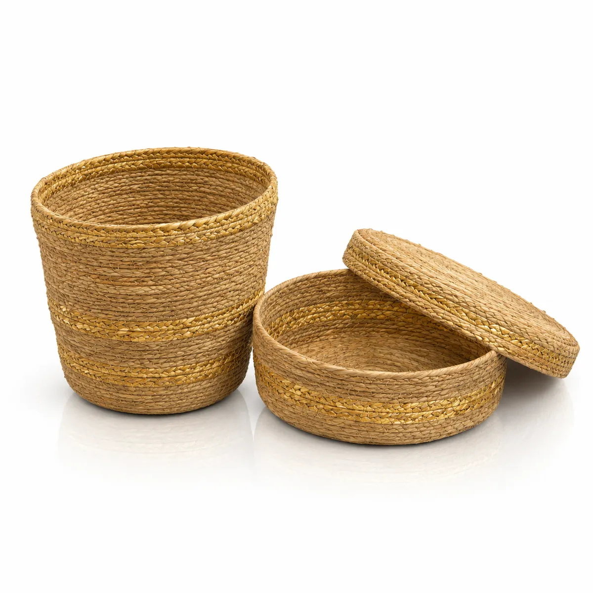 2-Piece Handwoven Natural Wicker Basket & Tissue Box Set for Home Decor