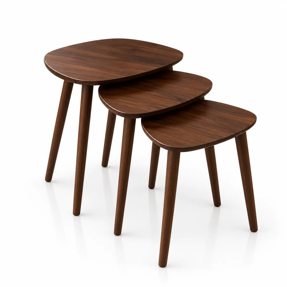 3-Piece Natural Wood Triangular Nesting Side Tables Set for Living Room