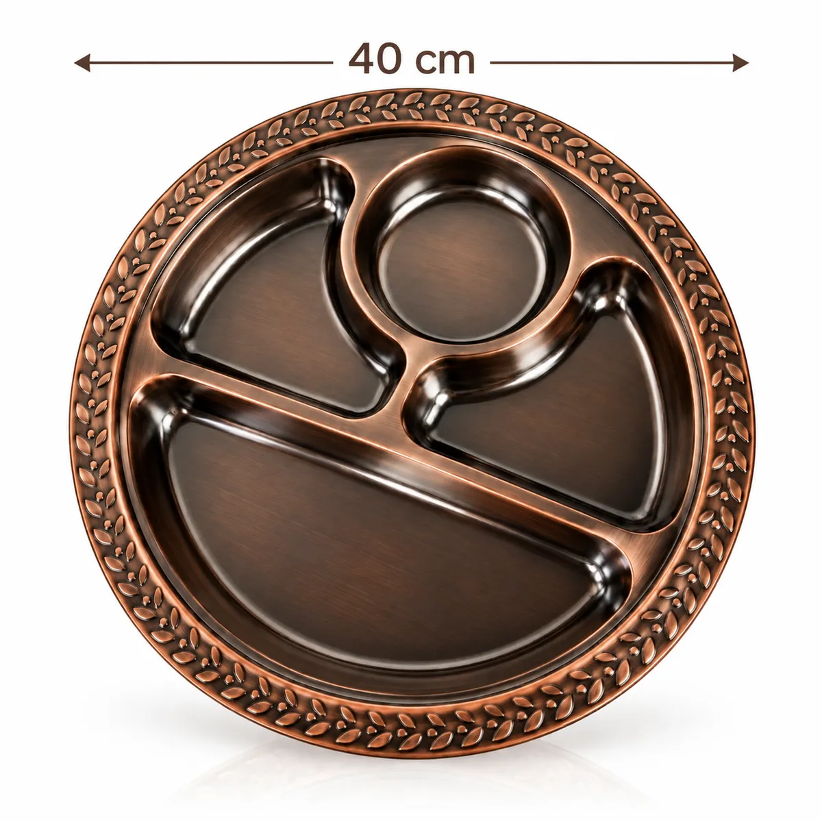 Round Divided Serving Tray with Decorative Bronze Finish for Nuts & Sweets