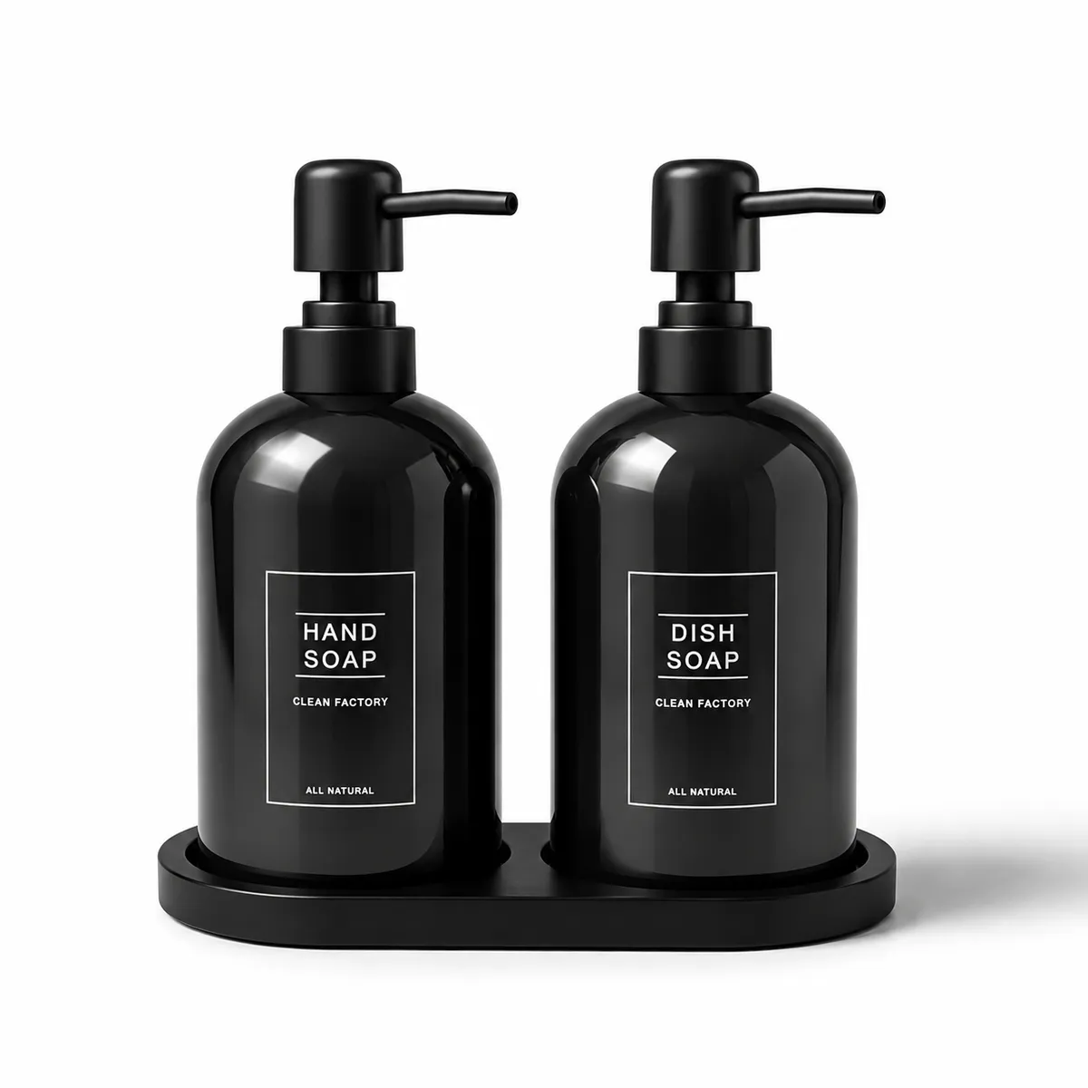 Porcelain Soap & Shower Dispenser Set with Tray (Luxury Bathroom & Kitchen Liquid Dispenser Bottles)