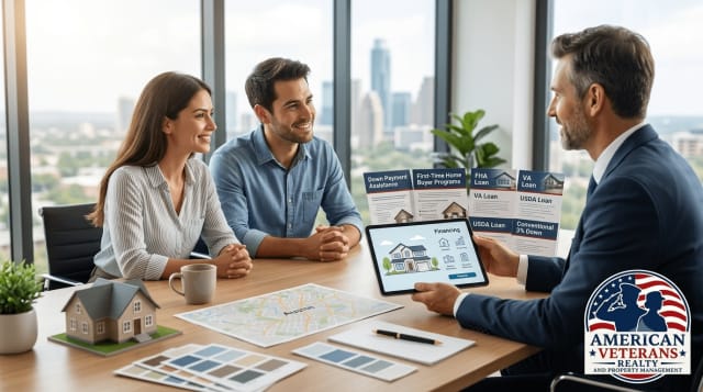 Buyer discussing local Austin market knowledge with a real estate agent