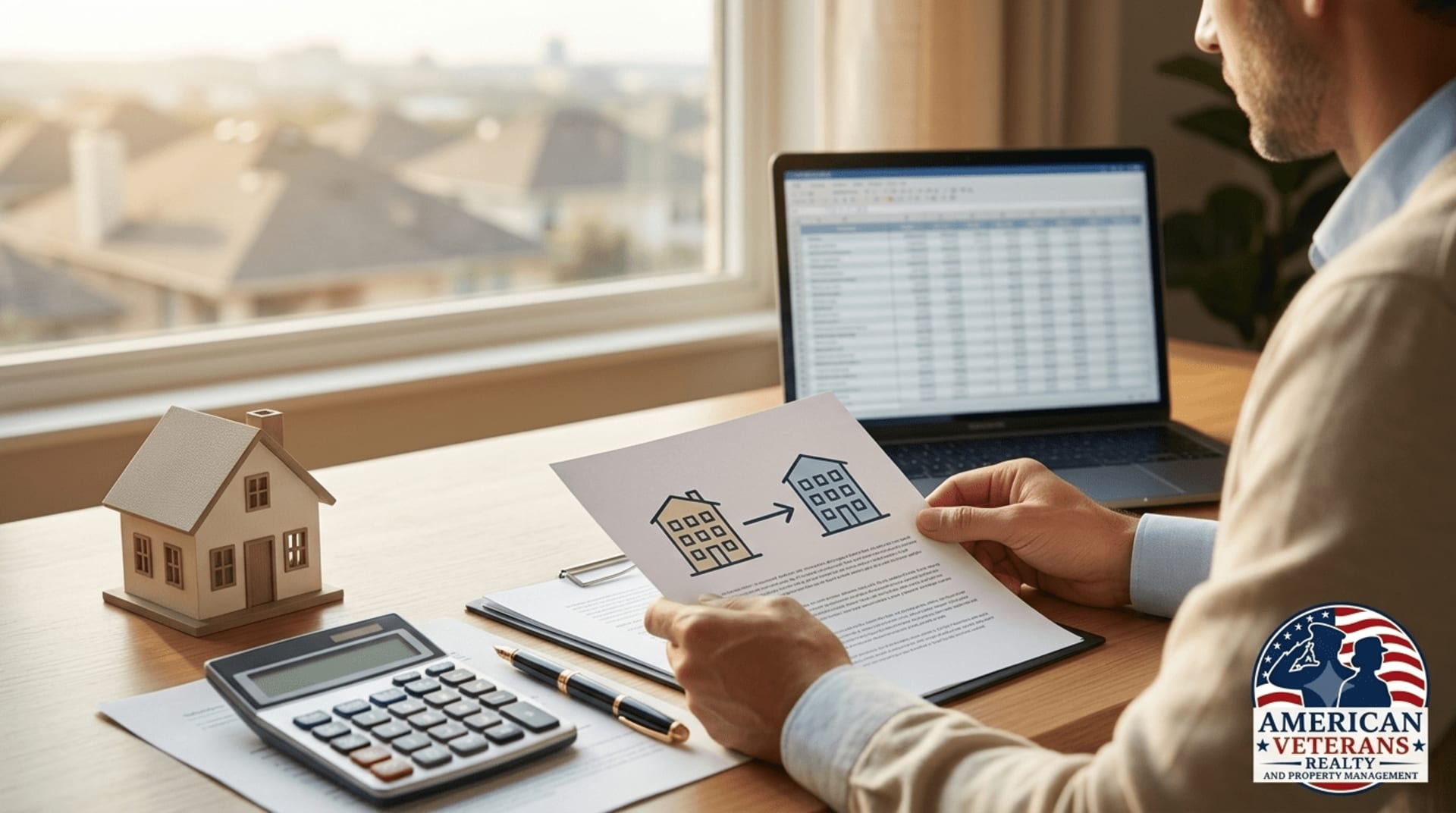 Austin Texas real estate investor reviewing 1031 exchange and capital gains tax documents before selling rental property
