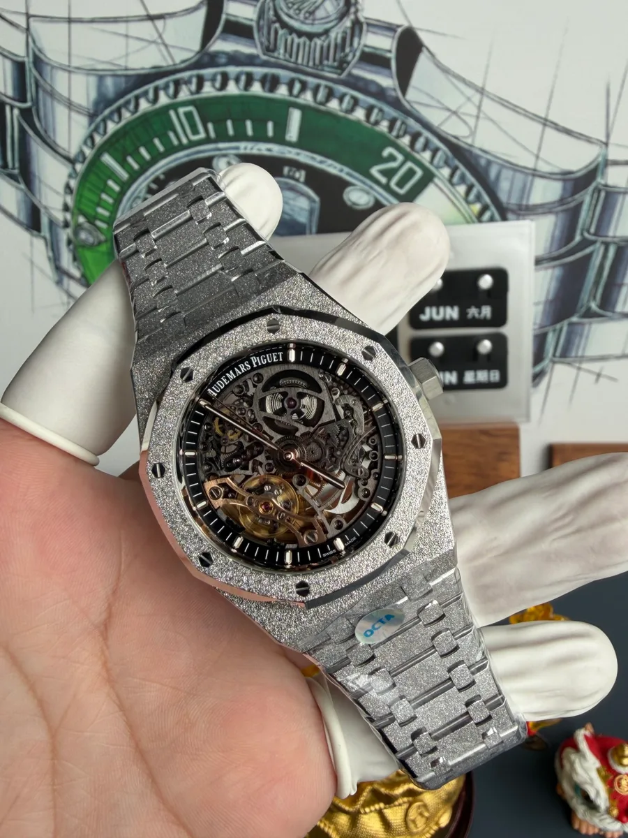 Audemars Piguet Royal Oak 15407BC Frosted Gold Openworked Skeleton Dial OCTA 41mm Super Clone Watch - Angle 2 - Jack Watches USA