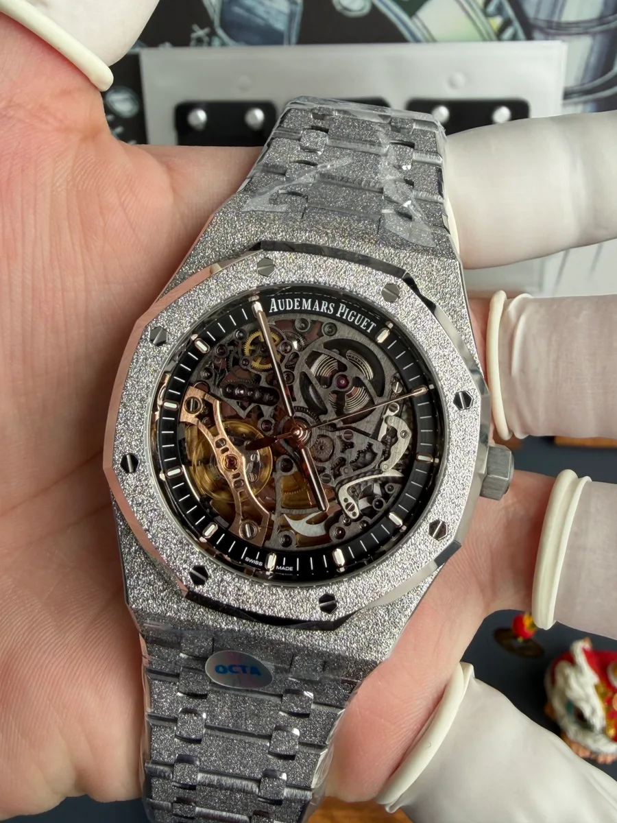 Audemars Piguet Royal Oak 15407BC Frosted Gold Openworked Skeleton Dial OCTA 41mm Super Clone Watch - Angle 3 - Jack Watches USA
