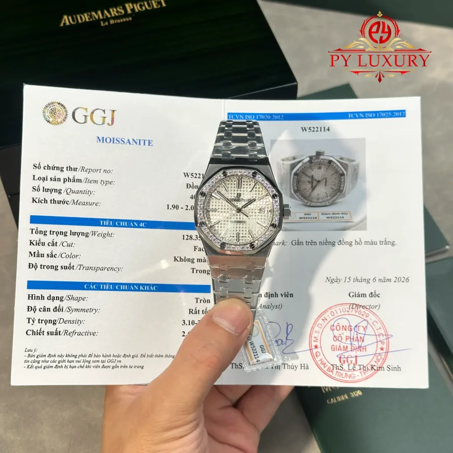 Audemars Piguet Royal Oak 15451ST White Dial Custom Moissanite Bezel 37mm
