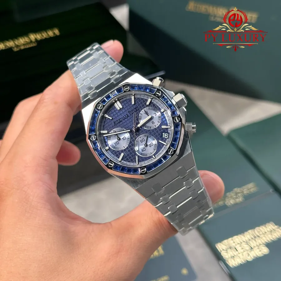 Audemars Piguet Royal Oak Chronograph 26240BC Baguette Sapphires Japan Edition 41mm Super Clone Watch - Angle 2 - Jack Watches USA