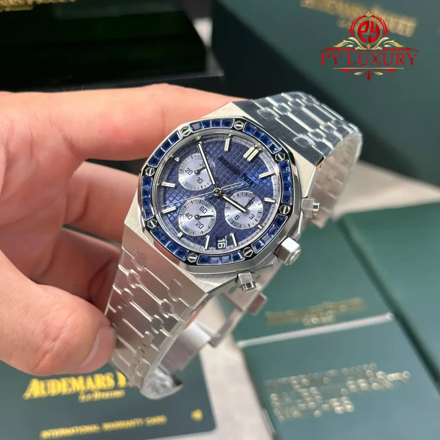 Audemars Piguet Royal Oak Chronograph 26240BC Baguette Sapphires Japan Edition 41mm Super Clone Watch - Angle 3 - Jack Watches USA