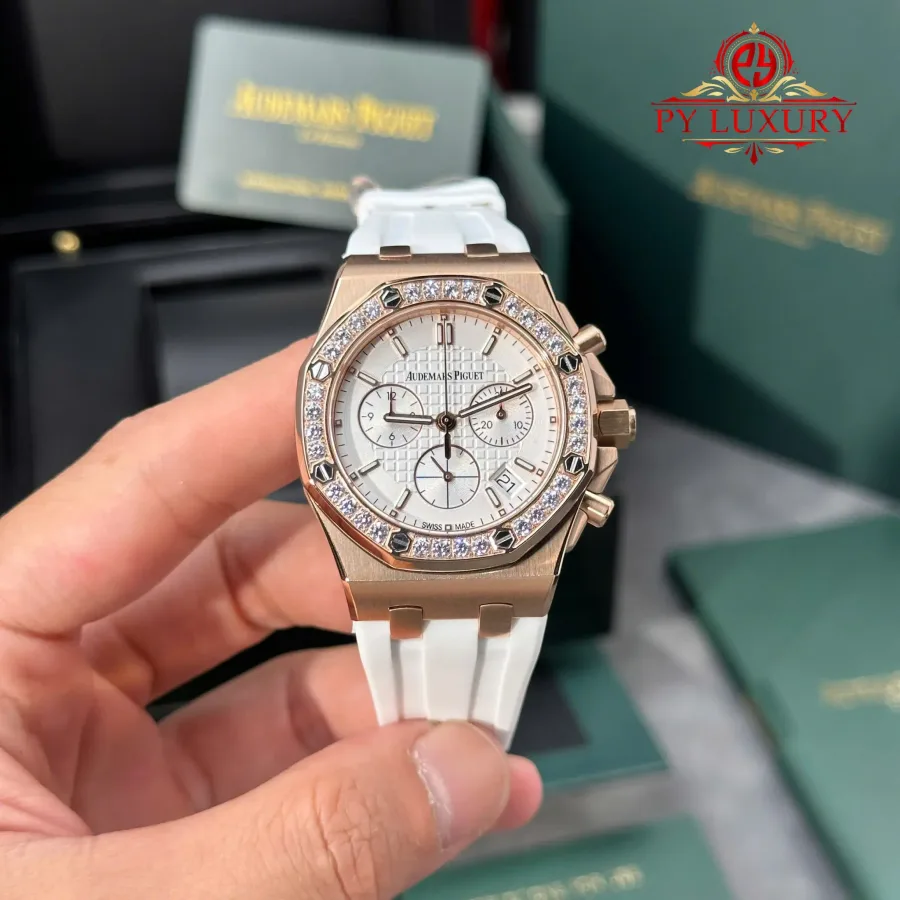 Audemars Piguet Royal Oak Offshore 26231OR Chronograph Rose Gold Silver-toned Dial Diamond Bezel 37mm