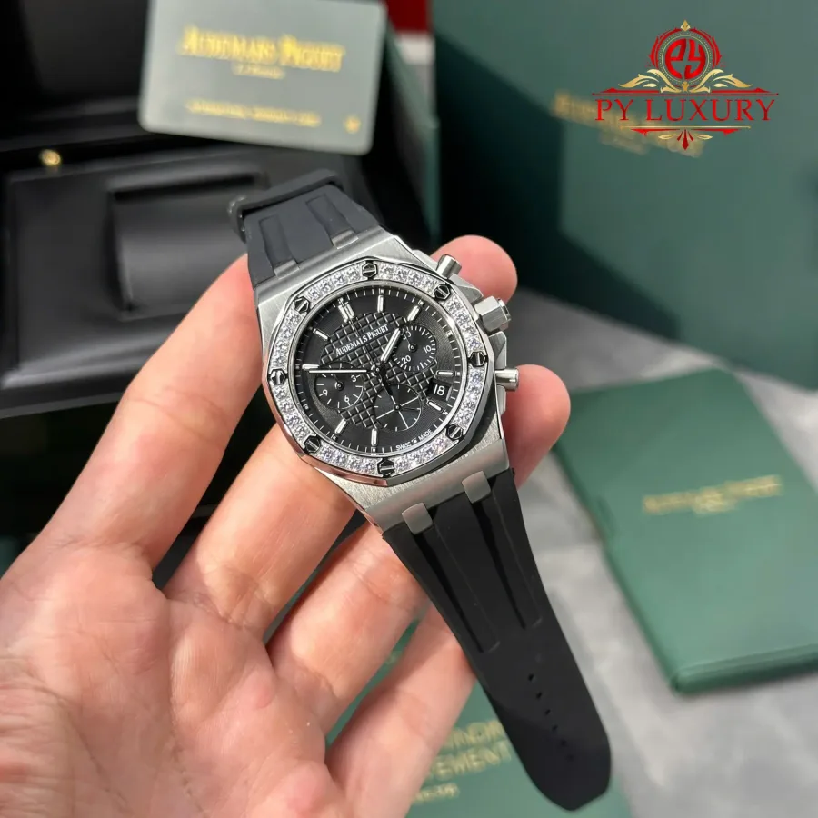 Audemars Piguet Royal Oak Offshore 26231ST Black Dial Diamond Bezel 37mm Super Clone Watch - Angle 2 - Jack Watches USA